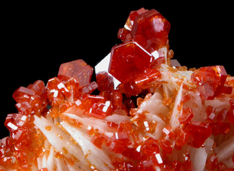 Vanadinite on Barite from Mibladen, Haute Moulouya Basin, Zeida-Aouli-Mibladen belt, Midelt Province, Morocco