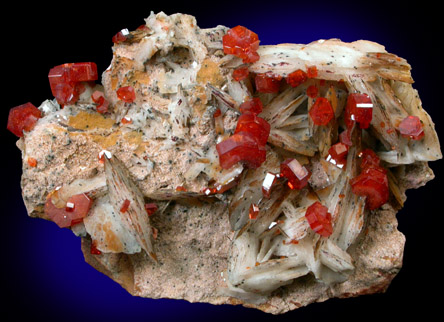 Vanadinite on Barite from Mibladen, Haute Moulouya Basin, Zeida-Aouli-Mibladen belt, Midelt Province, Morocco