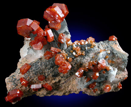 Vanadinite on Barite from Mibladen, Haute Moulouya Basin, Zeida-Aouli-Mibladen belt, Midelt Province, Morocco