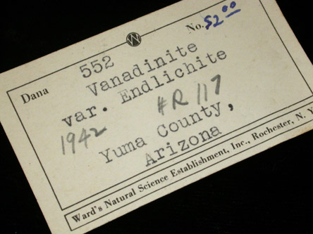 Vanadinite var. Endlichite from (Hull Mine) Castle Dome District, 58 km northeast of Yuma, Yuma County, Arizona