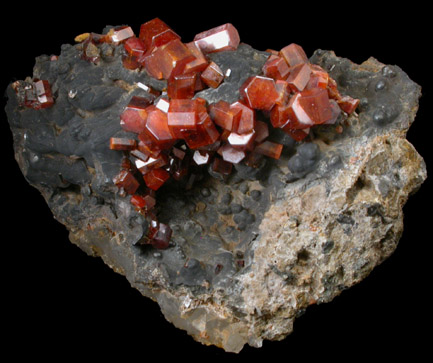 Vanadinite on Fe-Mn-oxide from Taouz, Errachidia, Meknes-Tafilalet, Morocco