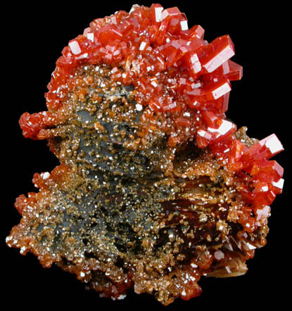 Vanadinite on Barite from Mibladen, Haute Moulouya Basin, Zeida-Aouli-Mibladen belt, Midelt Province, Morocco