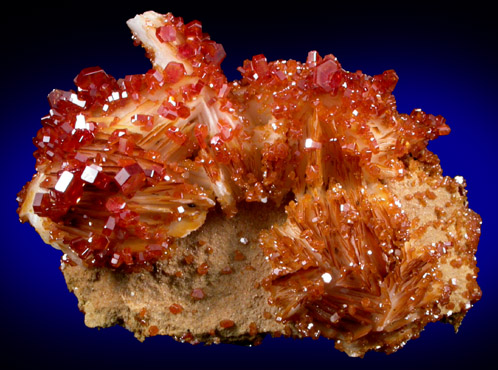 Vanadinite on Barite from Mibladen, Haute Moulouya Basin, Zeida-Aouli-Mibladen belt, Midelt Province, Morocco