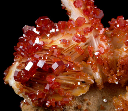 Vanadinite on Barite from Mibladen, Haute Moulouya Basin, Zeida-Aouli-Mibladen belt, Midelt Province, Morocco