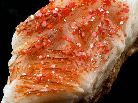 Vanadinite on Barite from Mibladen, Haute Moulouya Basin, Zeida-Aouli-Mibladen belt, Midelt Province, Morocco