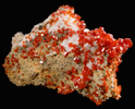 Vanadinite on Barite from Mibladen, Haute Moulouya Basin, Zeida-Aouli-Mibladen belt, Midelt Province, Morocco