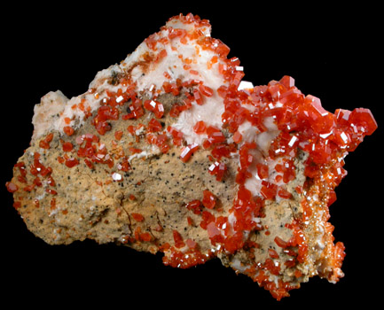 Vanadinite on Barite from Mibladen, Haute Moulouya Basin, Zeida-Aouli-Mibladen belt, Midelt Province, Morocco