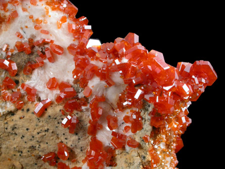 Vanadinite on Barite from Mibladen, Haute Moulouya Basin, Zeida-Aouli-Mibladen belt, Midelt Province, Morocco