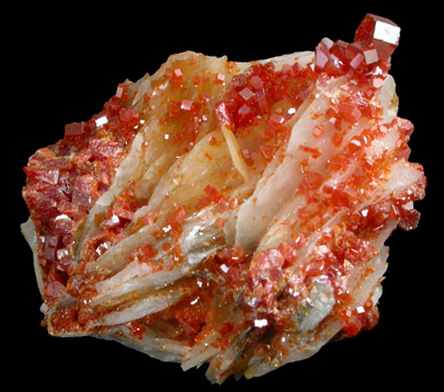 Vanadinite on Barite from Mibladen, Haute Moulouya Basin, Zeida-Aouli-Mibladen belt, Midelt Province, Morocco