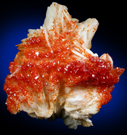 Vanadinite on Barite from Mibladen, Haute Moulouya Basin, Zeida-Aouli-Mibladen belt, Midelt Province, Morocco