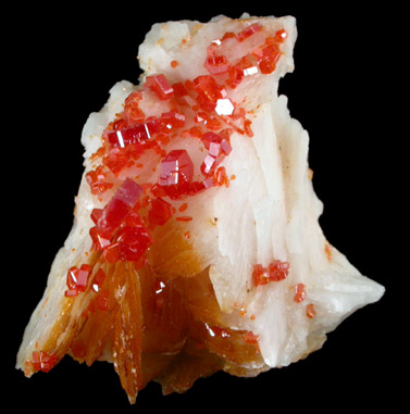 Vanadinite on Barite from Mibladen, Haute Moulouya Basin, Zeida-Aouli-Mibladen belt, Midelt Province, Morocco