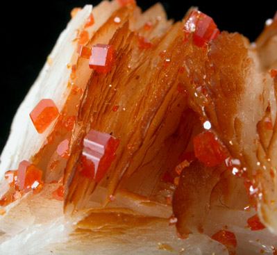 Vanadinite on Barite from Mibladen, Haute Moulouya Basin, Zeida-Aouli-Mibladen belt, Midelt Province, Morocco