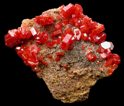 Vanadinite on Barite from Mibladen, Haute Moulouya Basin, Zeida-Aouli-Mibladen belt, Midelt Province, Morocco