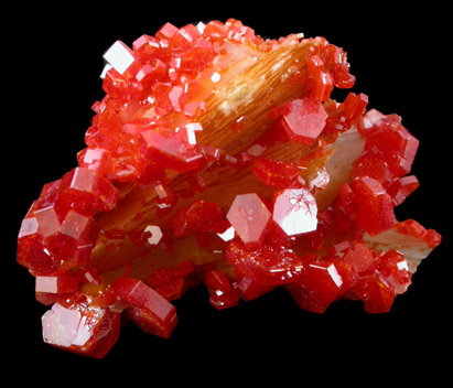 Vanadinite on Barite from Mibladen, Haute Moulouya Basin, Zeida-Aouli-Mibladen belt, Midelt Province, Morocco