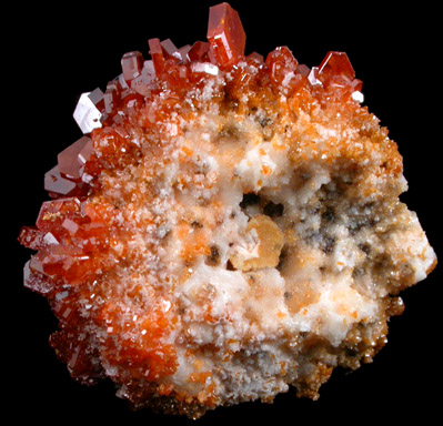 Vanadinite on Barite from Mibladen, Haute Moulouya Basin, Zeida-Aouli-Mibladen belt, Midelt Province, Morocco