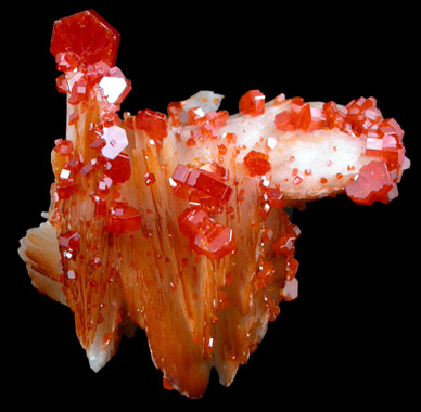 Vanadinite on Barite from Mibladen, Haute Moulouya Basin, Zeida-Aouli-Mibladen belt, Midelt Province, Morocco