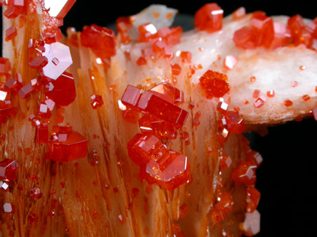 Vanadinite on Barite from Mibladen, Haute Moulouya Basin, Zeida-Aouli-Mibladen belt, Midelt Province, Morocco