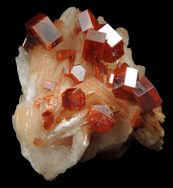 Vanadinite on Barite from Mibladen, Haute Moulouya Basin, Zeida-Aouli-Mibladen belt, Midelt Province, Morocco