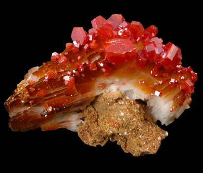 Vanadinite on Barite from Mibladen, Haute Moulouya Basin, Zeida-Aouli-Mibladen belt, Midelt Province, Morocco