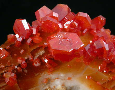 Vanadinite on Barite from Mibladen, Haute Moulouya Basin, Zeida-Aouli-Mibladen belt, Midelt Province, Morocco