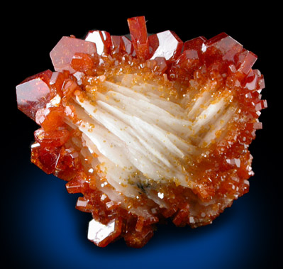 Vanadinite on Barite from Mibladen, Haute Moulouya Basin, Zeida-Aouli-Mibladen belt, Midelt Province, Morocco