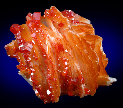 Vanadinite on Barite from Mibladen, Haute Moulouya Basin, Zeida-Aouli-Mibladen belt, Midelt Province, Morocco