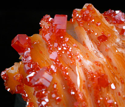 Vanadinite on Barite from Mibladen, Haute Moulouya Basin, Zeida-Aouli-Mibladen belt, Midelt Province, Morocco