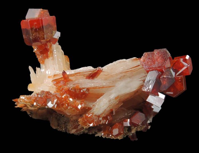 Vanadinite on Barite from Mibladen, Haute Moulouya Basin, Zeida-Aouli-Mibladen belt, Midelt Province, Morocco