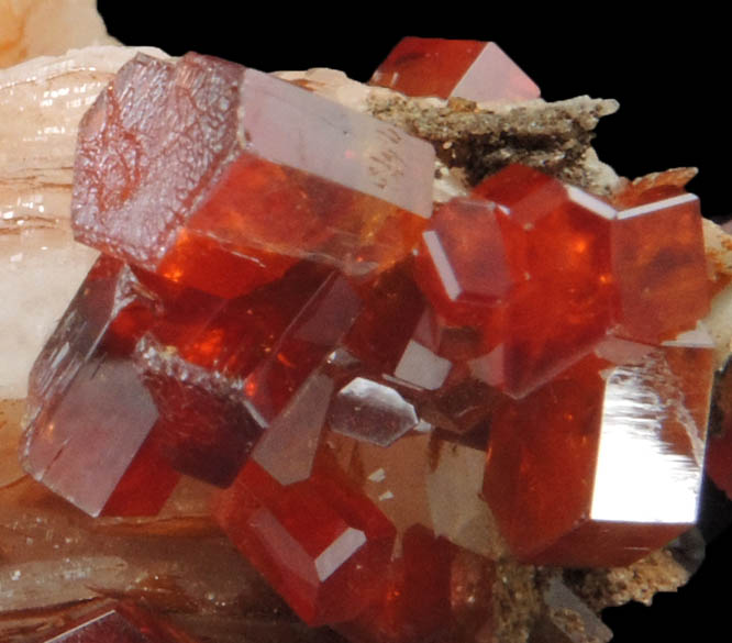 Vanadinite on Barite from Mibladen, Haute Moulouya Basin, Zeida-Aouli-Mibladen belt, Midelt Province, Morocco