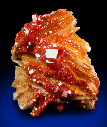 Vanadinite on Barite from Mibladen, Haute Moulouya Basin, Zeida-Aouli-Mibladen belt, Midelt Province, Morocco