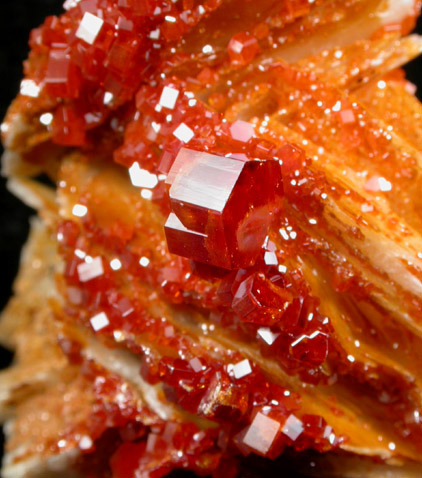 Vanadinite on Barite from Mibladen, Haute Moulouya Basin, Zeida-Aouli-Mibladen belt, Midelt Province, Morocco