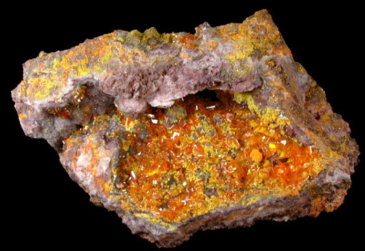 Wulfenite and Mimetite from Rowley Mine, 20 km northwest of Theba, Painted Rock Mountains, Maricopa County, Arizona