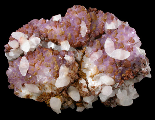 Calcite on Quartz var. Amethyst from San Vicente Mine, Guanajuato, Mexico