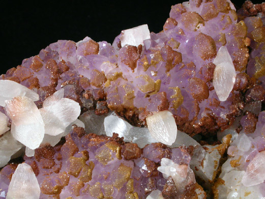 Calcite on Quartz var. Amethyst from San Vicente Mine, Guanajuato, Mexico
