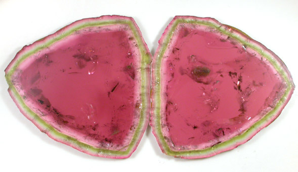 Elbaite Tourmaline var. Watermelon Tourmaline (matched pair of polished slices) from Dunton Quarry, Plumbago Mountain, Hall's Ridge, Newry, Oxford County, Maine