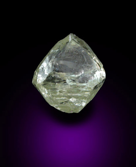 Diamond (0.67 carat yellow-green octahedral crystal) from Orapa Mine, south of the Makgadikgadi Pans, Botswana