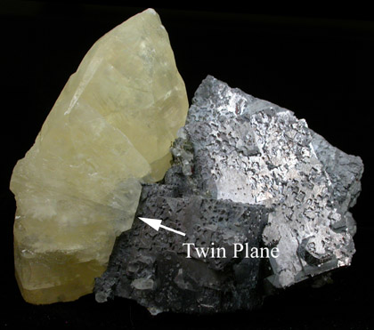 Calcite (twinned crystals) and Galena from Tri-State Lead-Zinc Mining District, near Joplin, Jasper County, Missouri