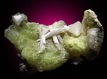 Natrolite and Calcite on Prehnite from Millington Quarry, Bernards Township, Somerset County, New Jersey