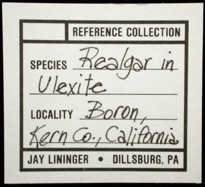 Realgar in Ulexite from Boron, Kern County, California