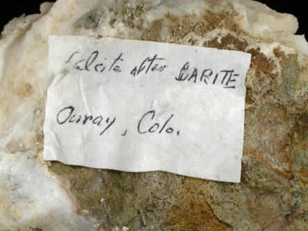 Calcite pseudomorph after Barite with Quartz from (Goodfro Mine), Ouray County, Colorado
