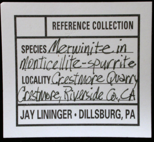 Merwinite in Monticellite-Spurrite from Crestmore Quarry, Riverside County, California (Type Locality for Merwinite)