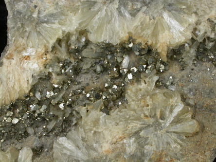 Stilbite with Pyrite from Thomaston Dam Railroad Cut, Thomaston, Litchfield County, Connecticut