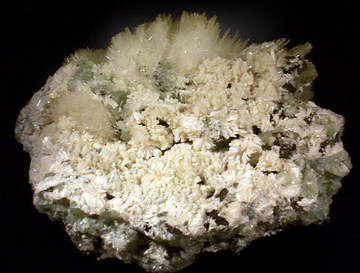 Natrolite and Laumontite on Prehnite from Upper New Street Quarry, Paterson, Passaic County, New Jersey
