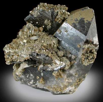 Ferberite, Bertrandite, Pyrite, Quartz from Kara Oba (Dzhambul), Betpakdala Desert, Karaganda Oblast', Kazakhstan