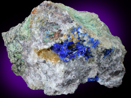 Linarite on Quartz from Grand Reef Mine, Aravaipa District, Graham County, Arizona