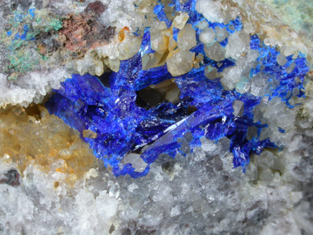 Linarite on Quartz from Grand Reef Mine, Aravaipa District, Graham County, Arizona