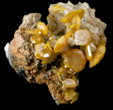 Wulfenite on Dolomite from Touissit Mine, 21 km SSE of Oujda, Jerada Province, Oriental, Morocco