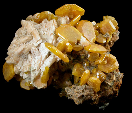 Wulfenite on Dolomite from Touissit Mine, 21 km SSE of Oujda, Jerada Province, Oriental, Morocco