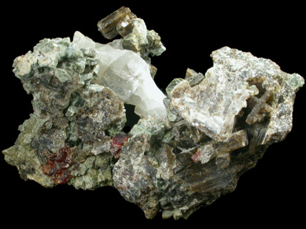 Vesuvianite, Grossular Garnet, Actinolite from 600 m pit, Goodall Farm Quarry, Sanford, York County, Maine