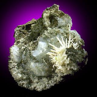Natrolite on Apophyllite with Calcite from Millington Quarry, Bernards Township, Somerset County, New Jersey